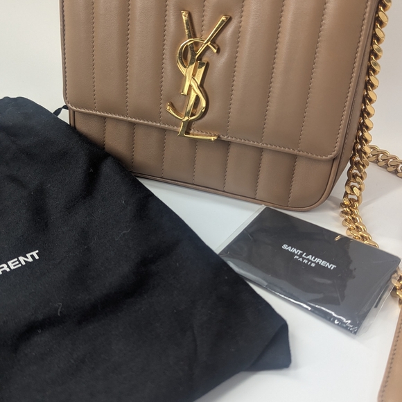 Saint Laurent Tan Quilted Leather Bag - Picture 1 of 8